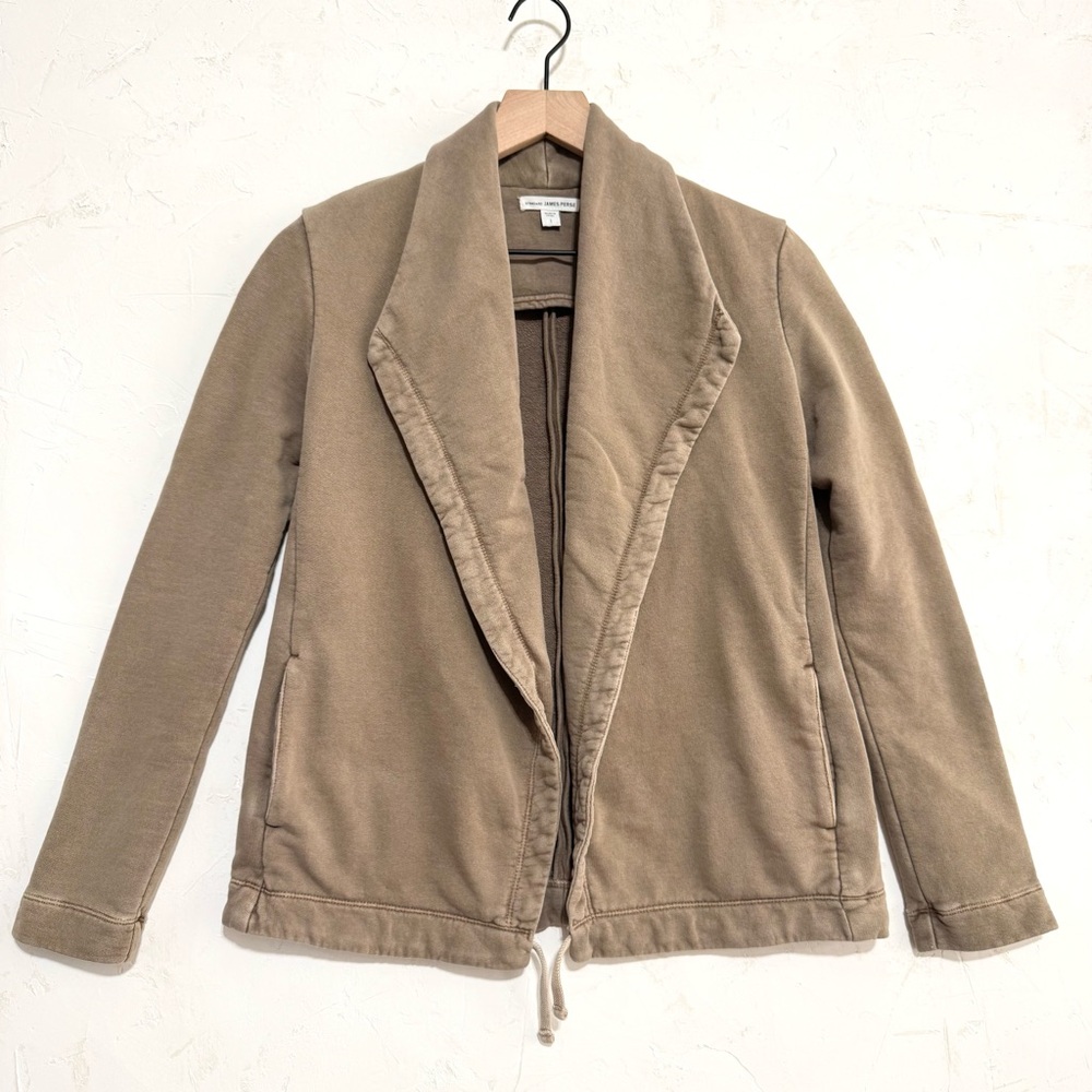 James Perse Taupe Washed Cotton Jacket Draped Open Front Minimal Blazer XS S